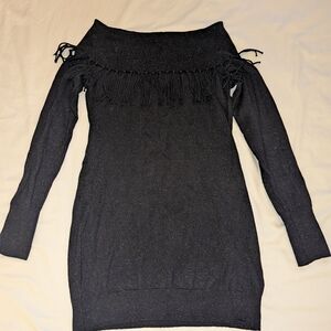 White House Black Market Black Off-the-Shoulder Sweater with Metallic Accents